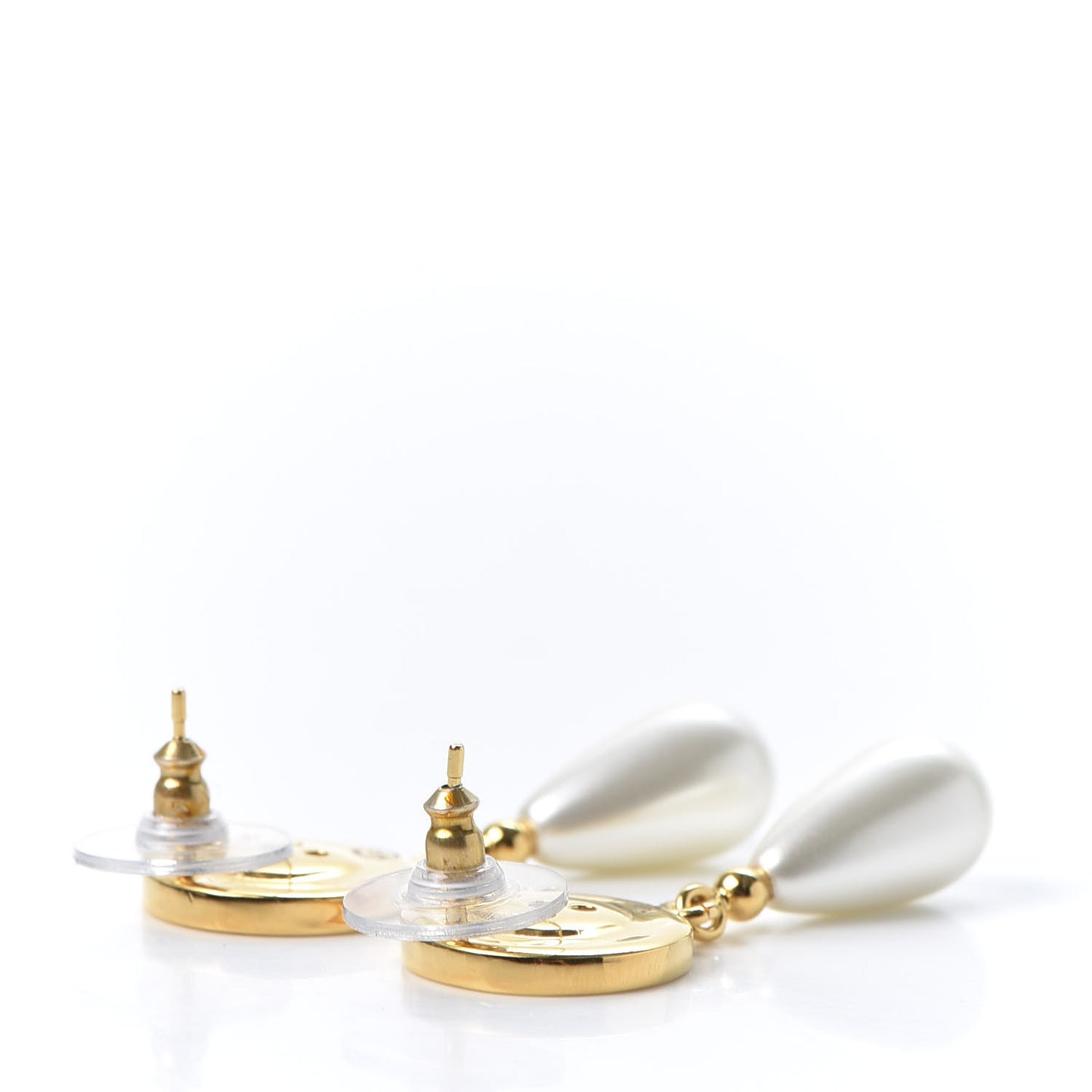 Metal Pearl Paris Button Drop Earrings Gold