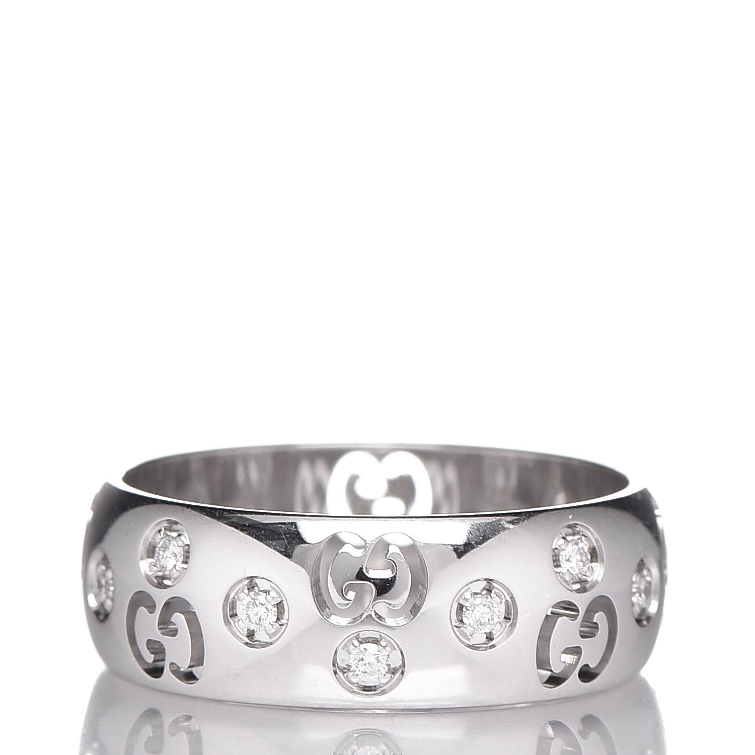 Gucci 18K White Gold Diamond 6mm Icon Band Ring 50 5.25 3 of 8
