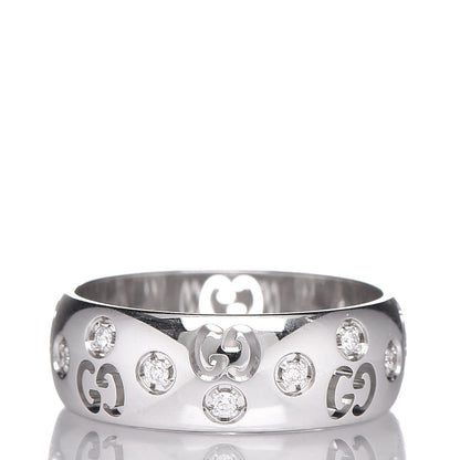 Gucci 18K White Gold Diamond 6mm Icon Band Ring 50 5.25 3 of 8
