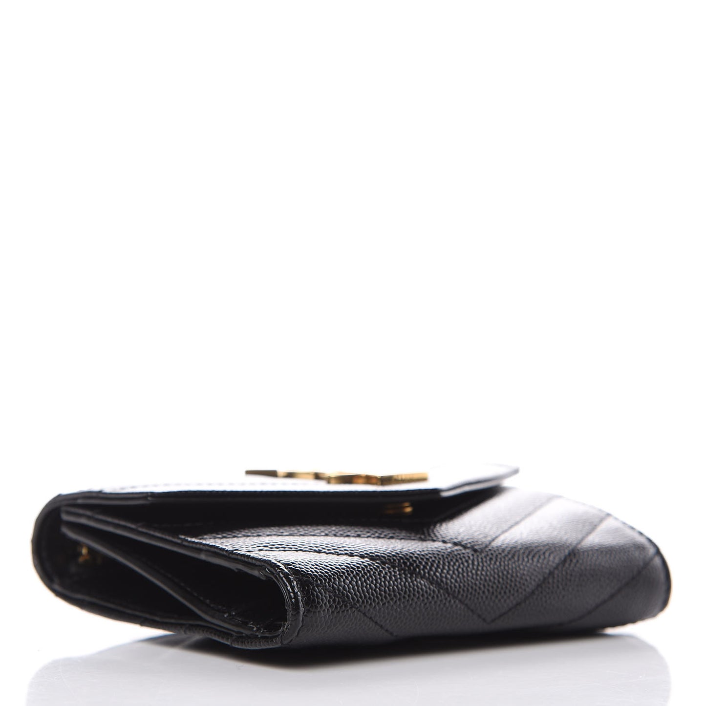 Grain De Poudre Matelasse Chevron Monogram Compact Tri Fold Wallet Black