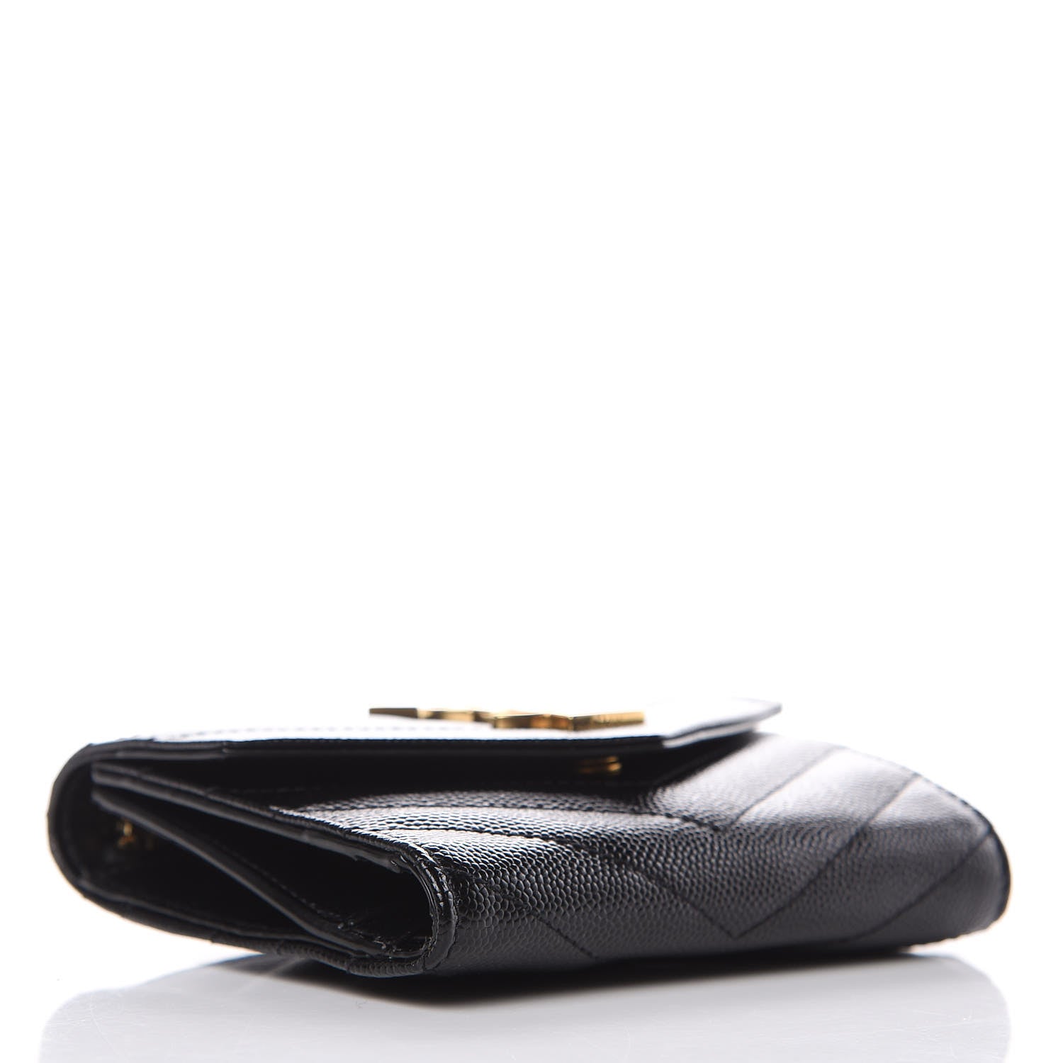 Saint Laurent Grain De Poudre Matelasse Chevron Monogram Compact Tri Fold Wallet Black 4 of 8