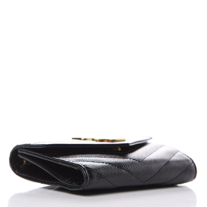 Saint Laurent Grain De Poudre Matelasse Chevron Monogram Compact Tri Fold Wallet Black 4 of 8