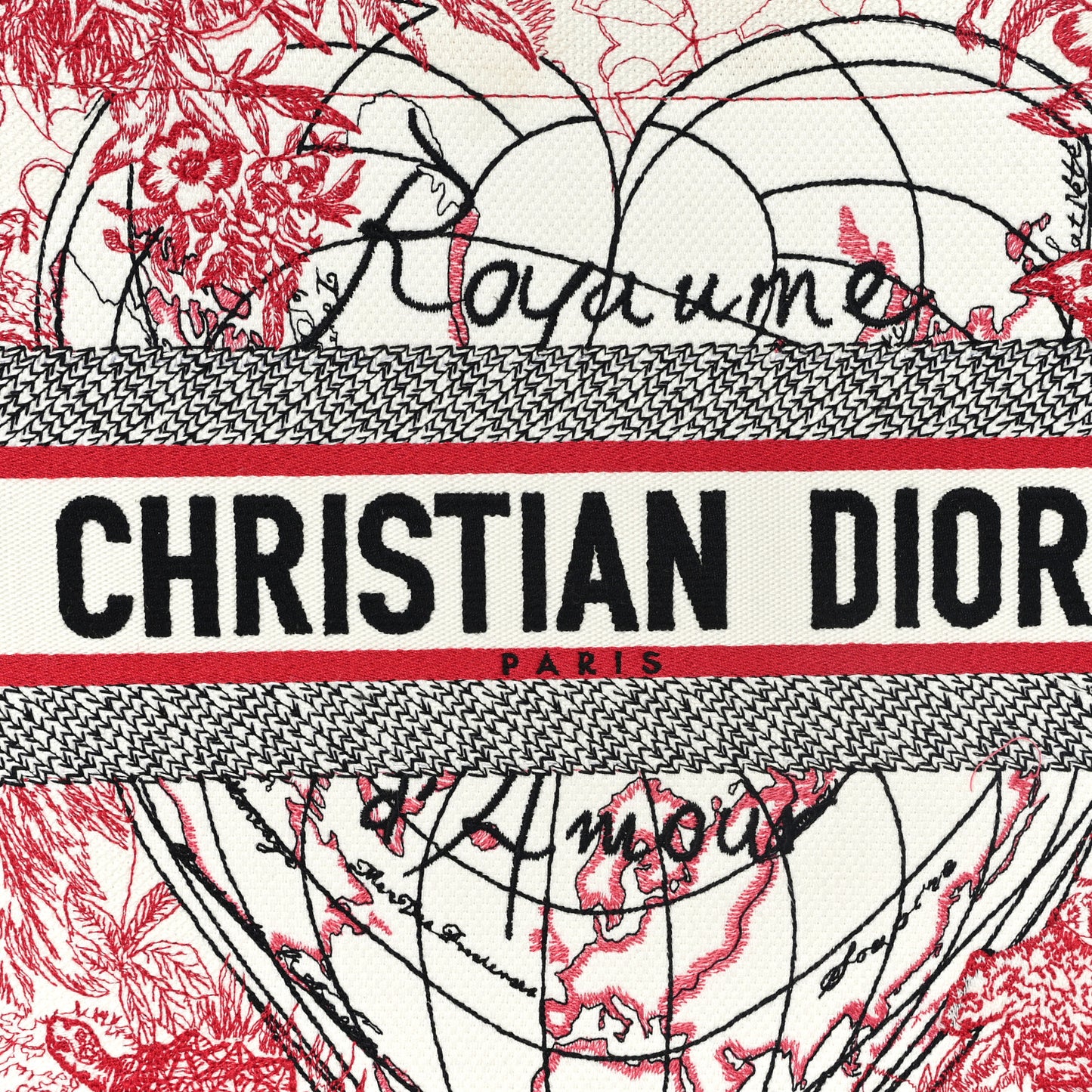 Canvas Embroidered Medium Dioramour D-Royaume Book Tote Red Multicolor