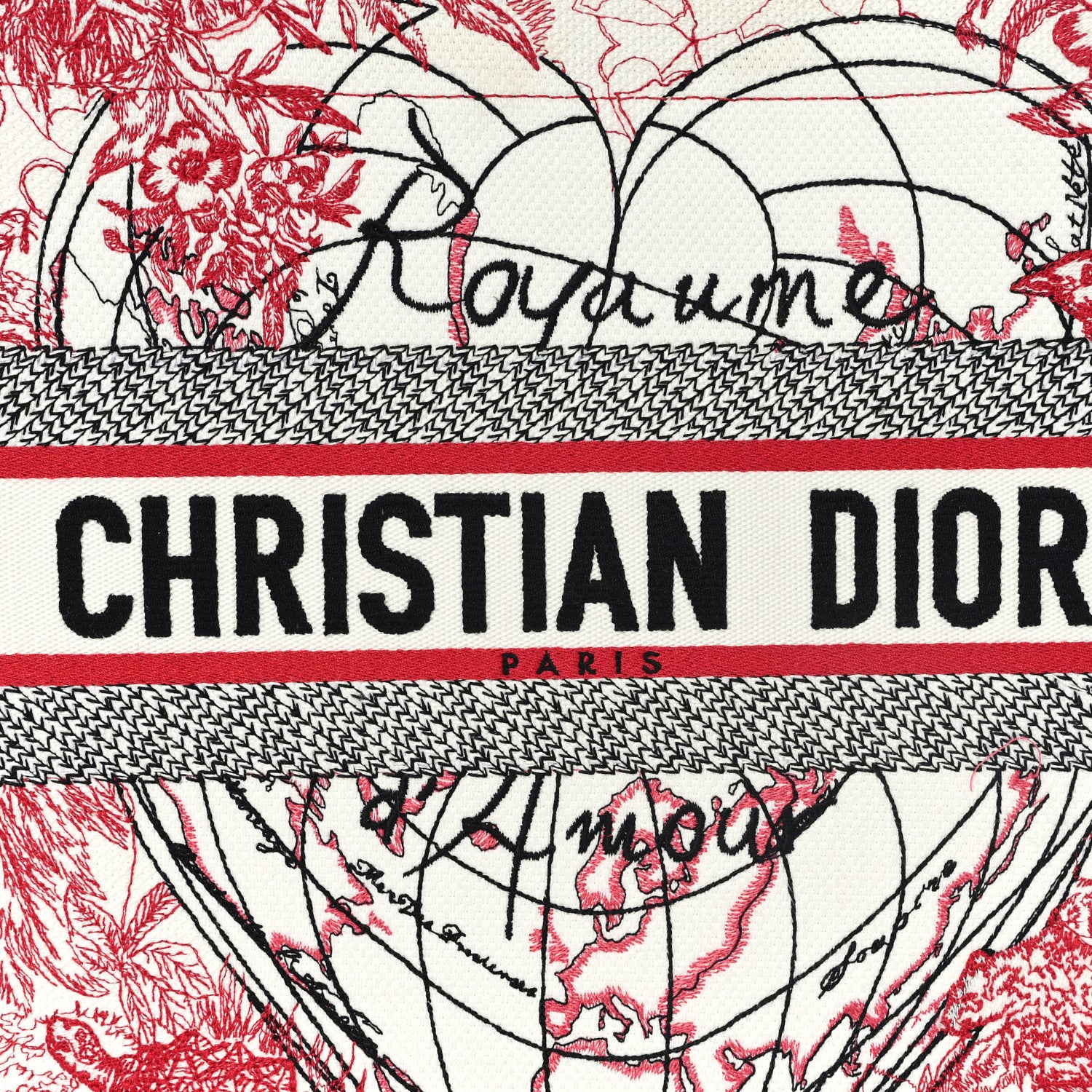 Christian Dior Canvas Embroidered Medium Dioramour D-Royaume Book Tote Red Multicolor 8 of 10