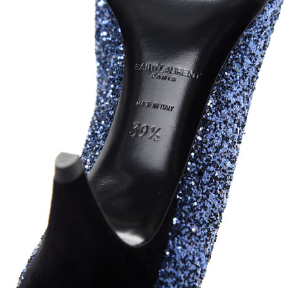 Saint Laurent Charlotte Glitter Point-toe Kitten-Heel Pumps 39.5 Blue 6 of 7