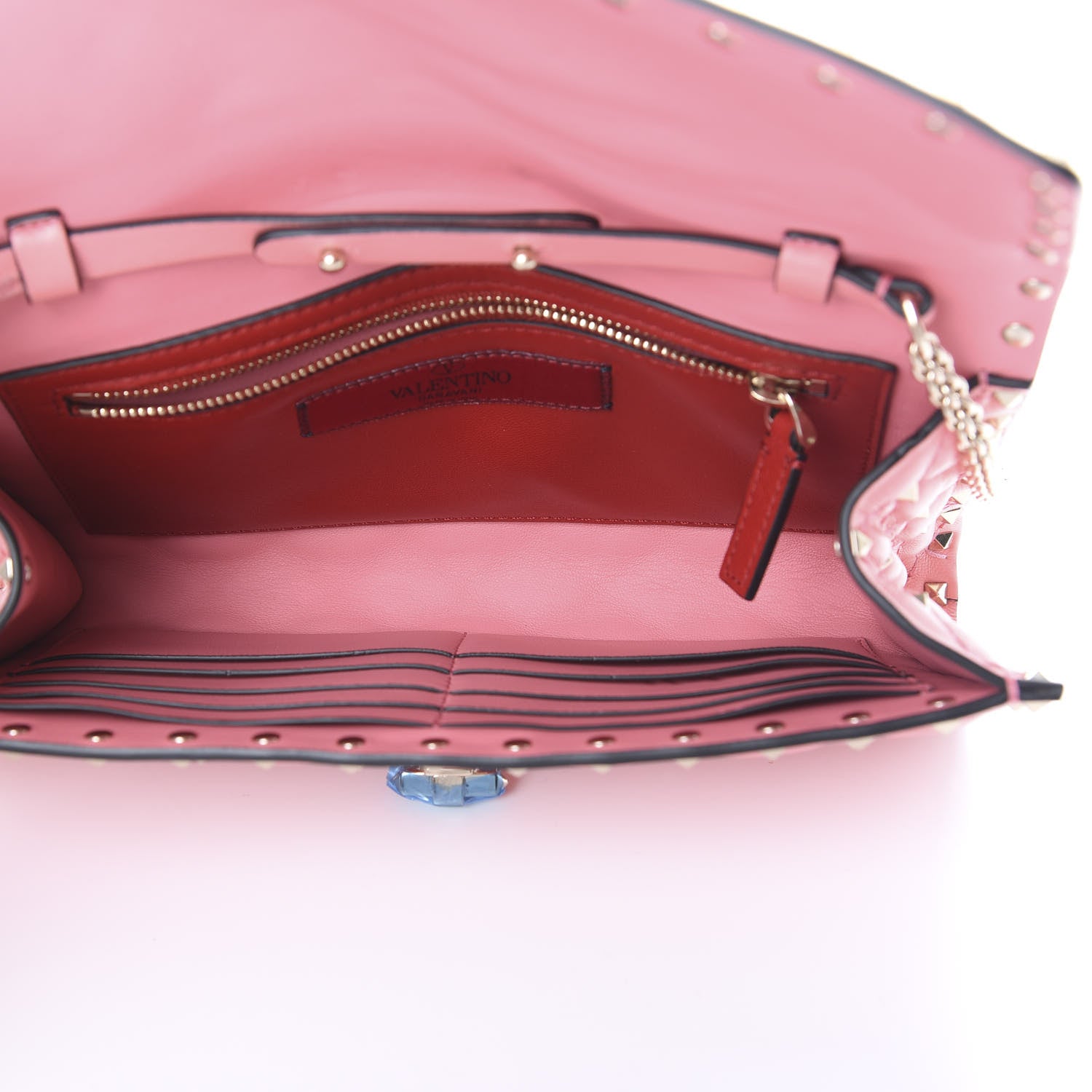Valentino Garavani Nappa Rockstud Spike Wallet On Chain Paradise Rose 4 of 10