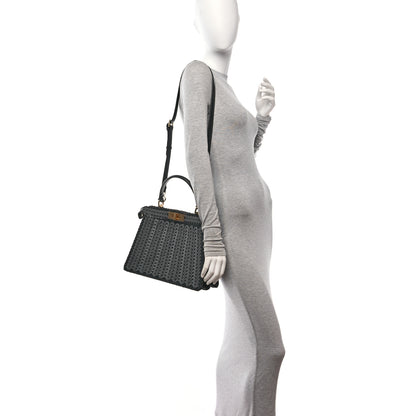 Fendi Vitello Shiny Nappa Woven Medium Peekaboo I SEE U Satchel Carbone Slate 2 of 10