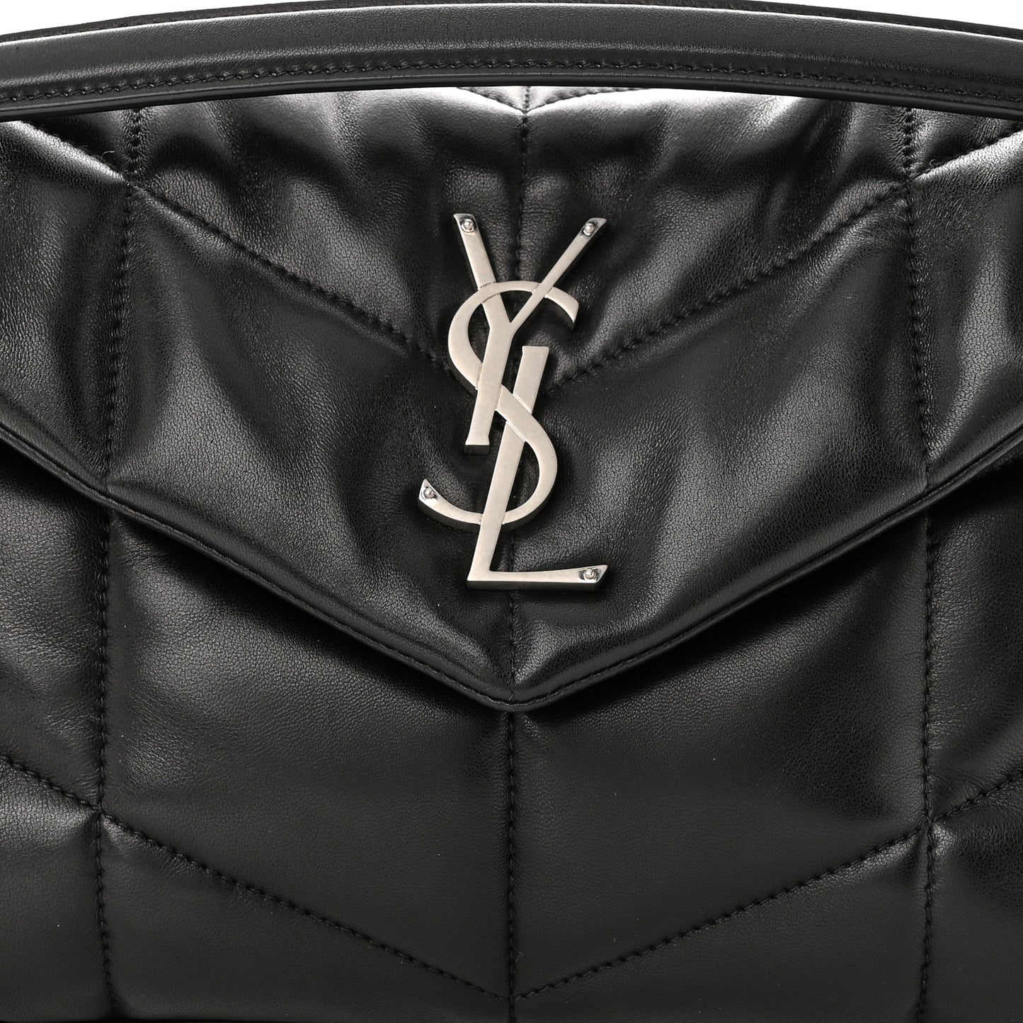 Lambskin Quilted Small Loulou Puffer Monogram Chain Satchel Black