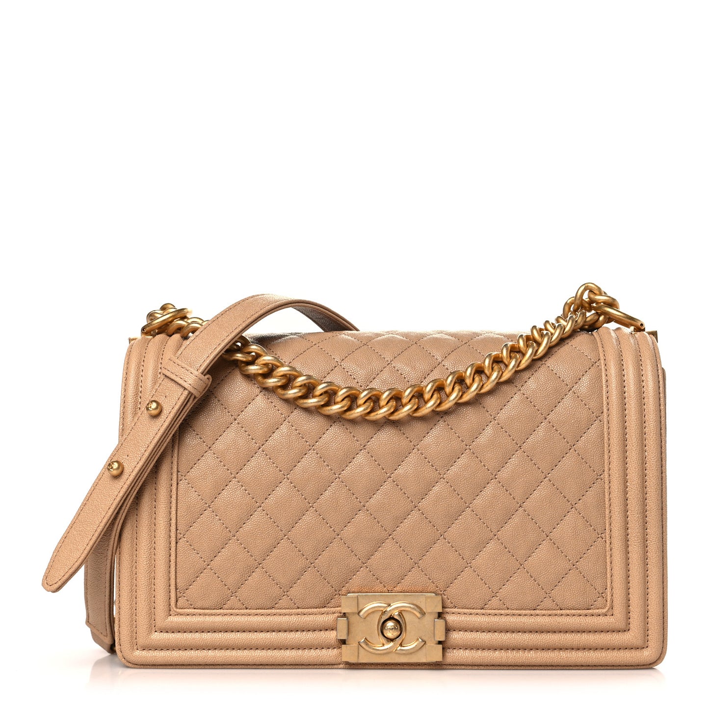 Caviar Quilted New Medium Boy Flap Beige