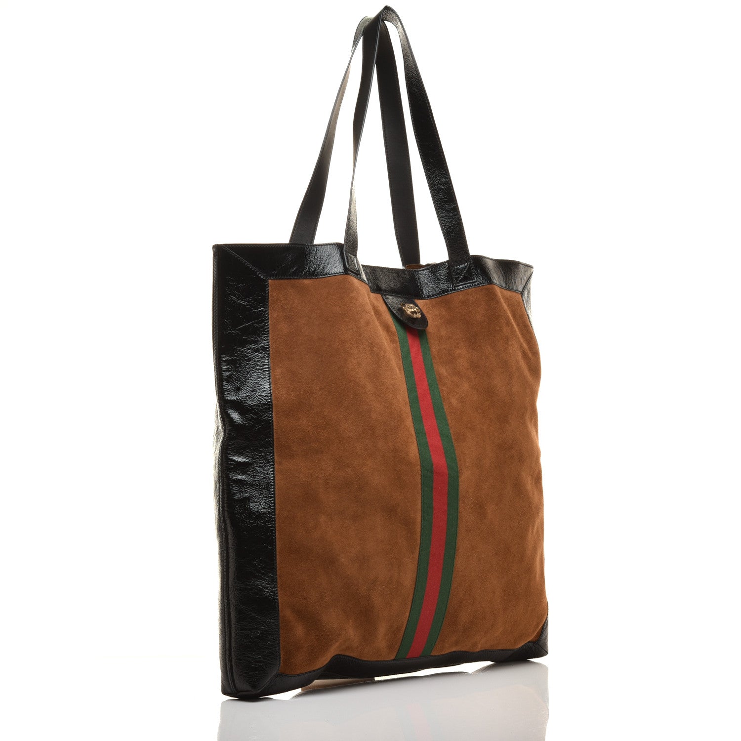 Gucci Suede Patent Web Large Ophidia Vertical Shopping Tote Nocciola Black 3 of 10