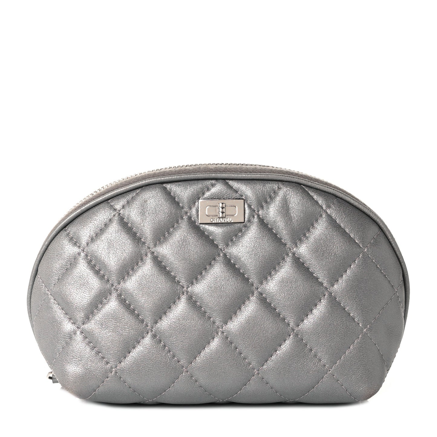 Metallic Lambskin Quilted 2.55 Reissue Cosmetic Pouch Silver