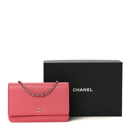 Chanel Caviar Chevron Quilted Wallet On Chain WOC Pink 12 of 12