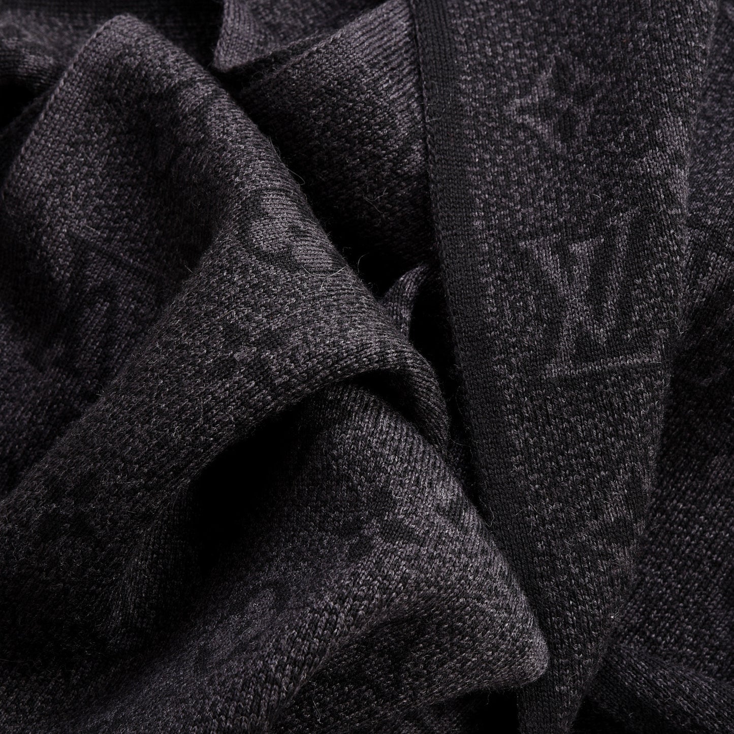 Wool Monogram Scarf Black Charcoal Grey