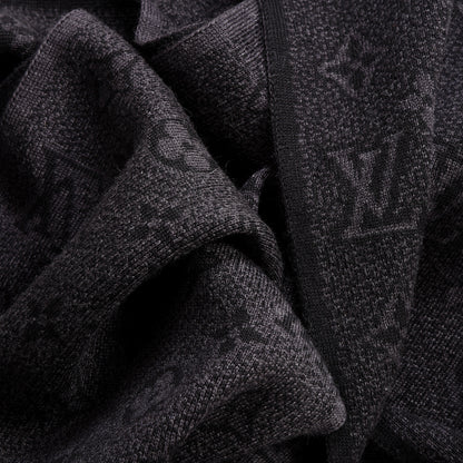 Louis Vuitton Wool Monogram Scarf Black Charcoal Grey 3 of 5
