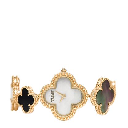 Van Cleef & Arpels 18K Yellow Gold Mother of Pearl Black Onyx 26mm Alhambra Quartz Watch 2 of 5