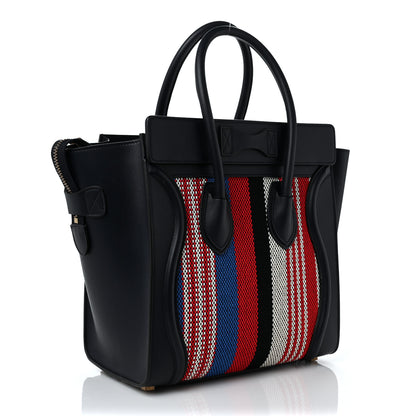 Celine Smooth Calfskin Striped Canvas Micro Luggage Navy Blue 2 of 9