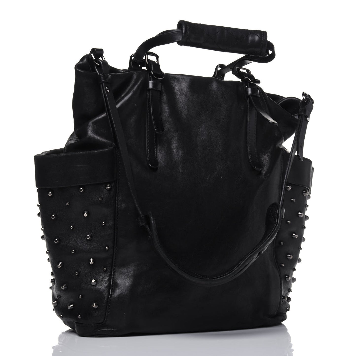 Lambskin Studded Blare Tote Black