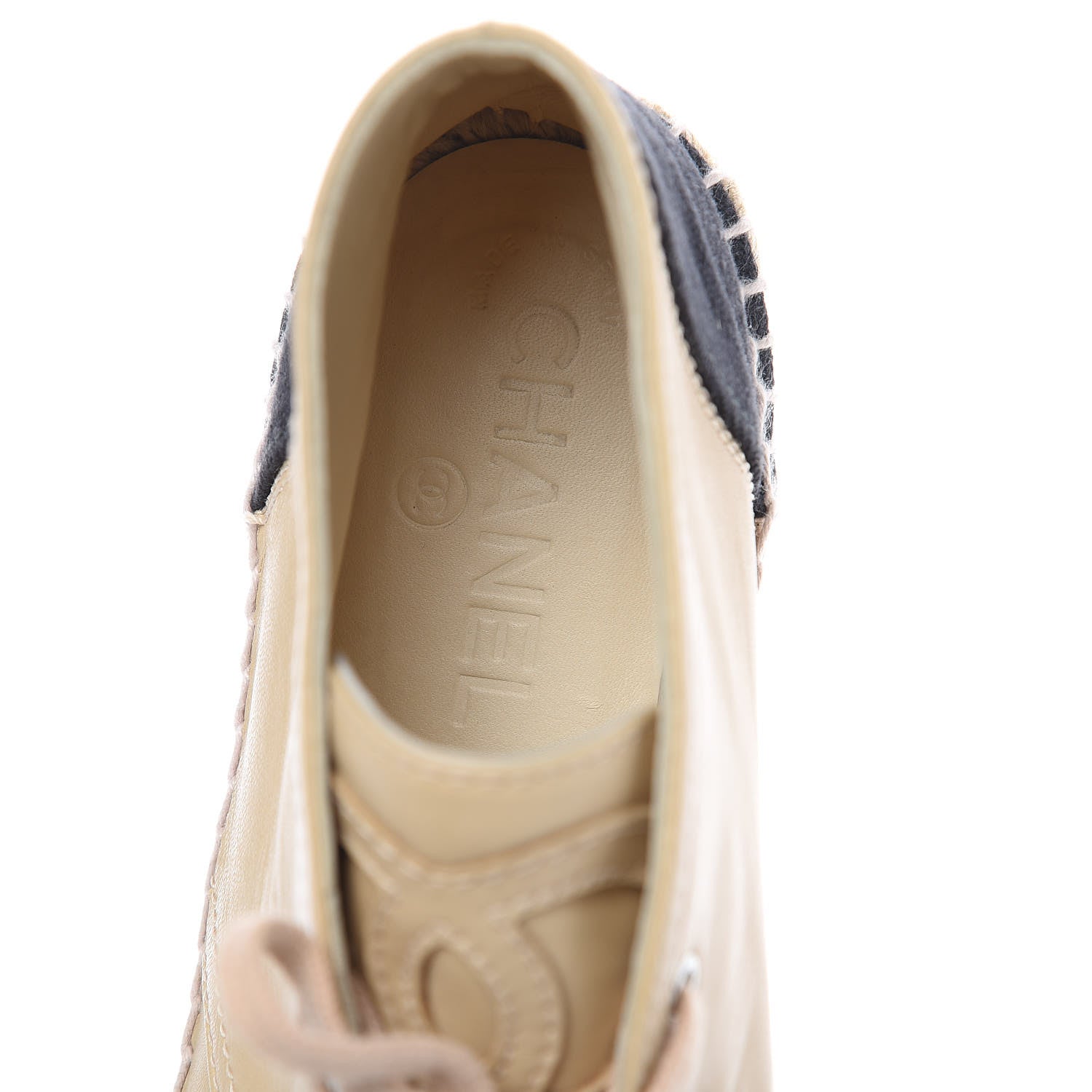 Chanel Lambskin Canvas Cap Toe Lace Up Espadrilles 37 Beige Black 6 of 11