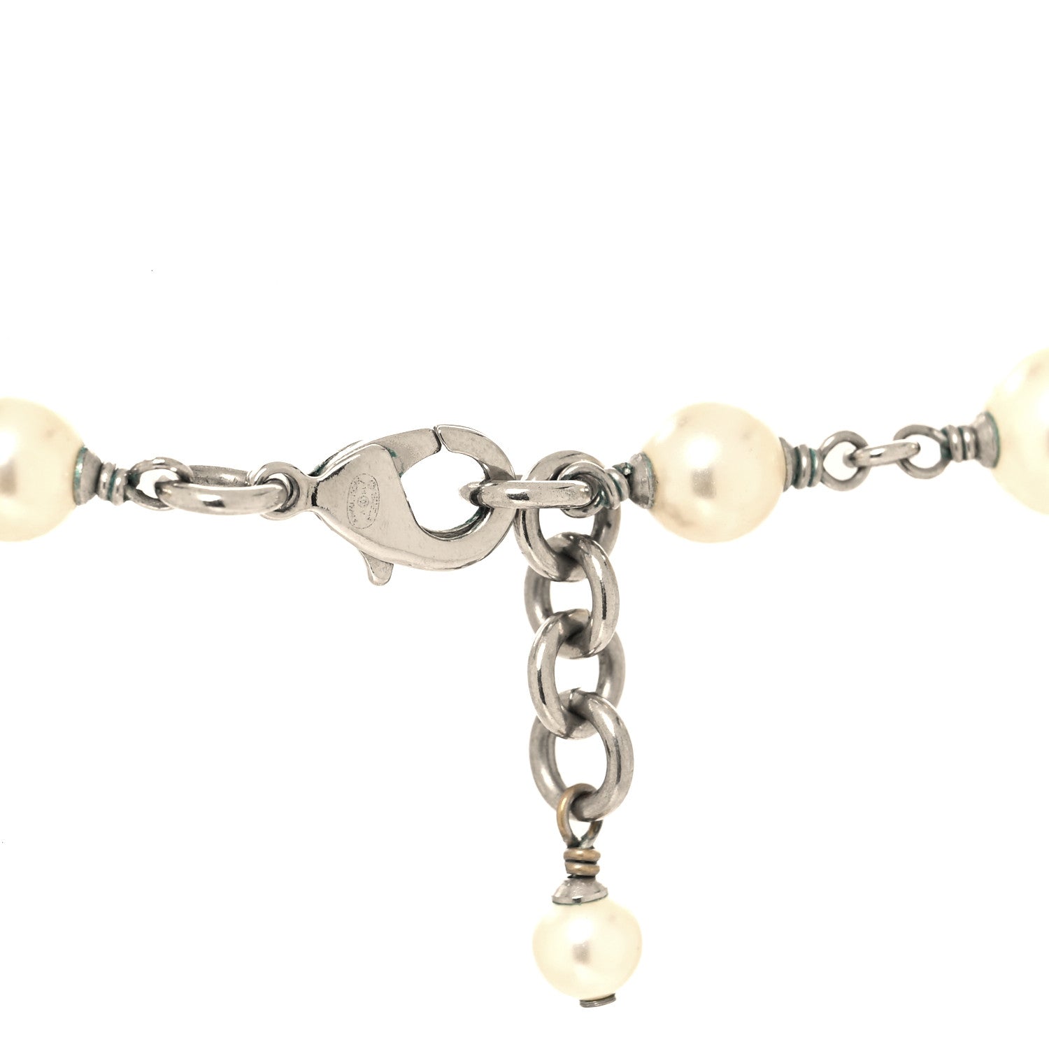 Chanel Crystal Pearl CC Long Necklace Silver 4 of 6
