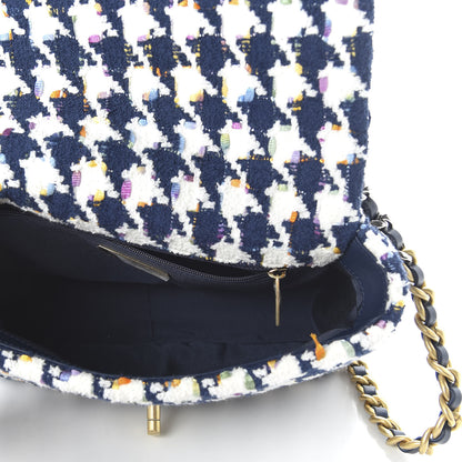 Chanel Tweed Quilted Medium 19 Flap Ecru Navy Blue Multicolor 4 of 9