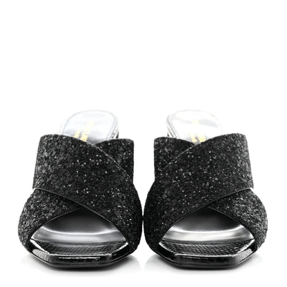 Saint Laurent Glitter LouLou 70 Mule Sandals 38 Black 2 of 9