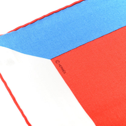 Hermes Cashmere Silk Encadre H Passant Giant Scarf 140 Rouge Bleu White 4 of 4