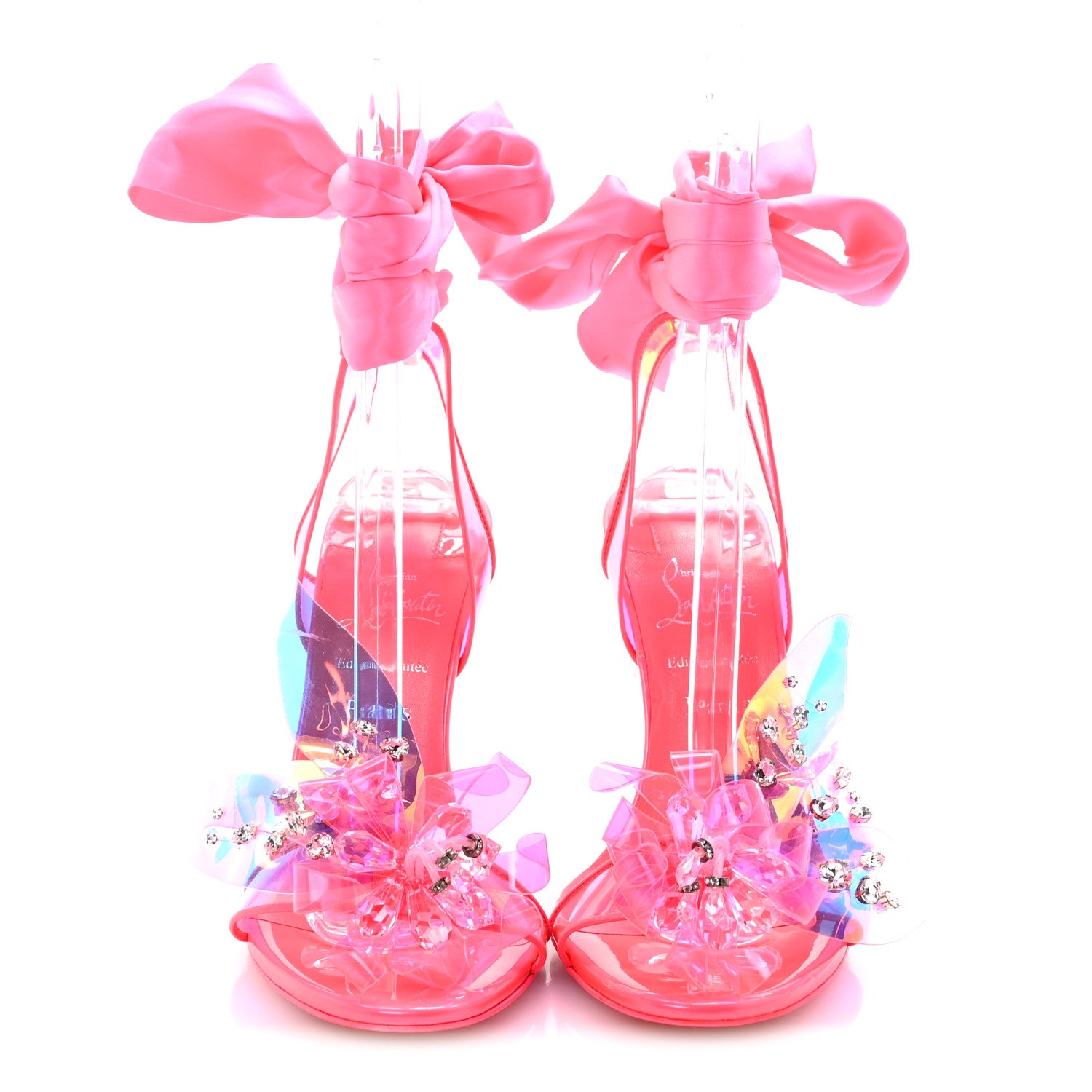Christian Louboutin PVC Crystal Flower Sandals 38.5 Fluo Pink 3 of 8