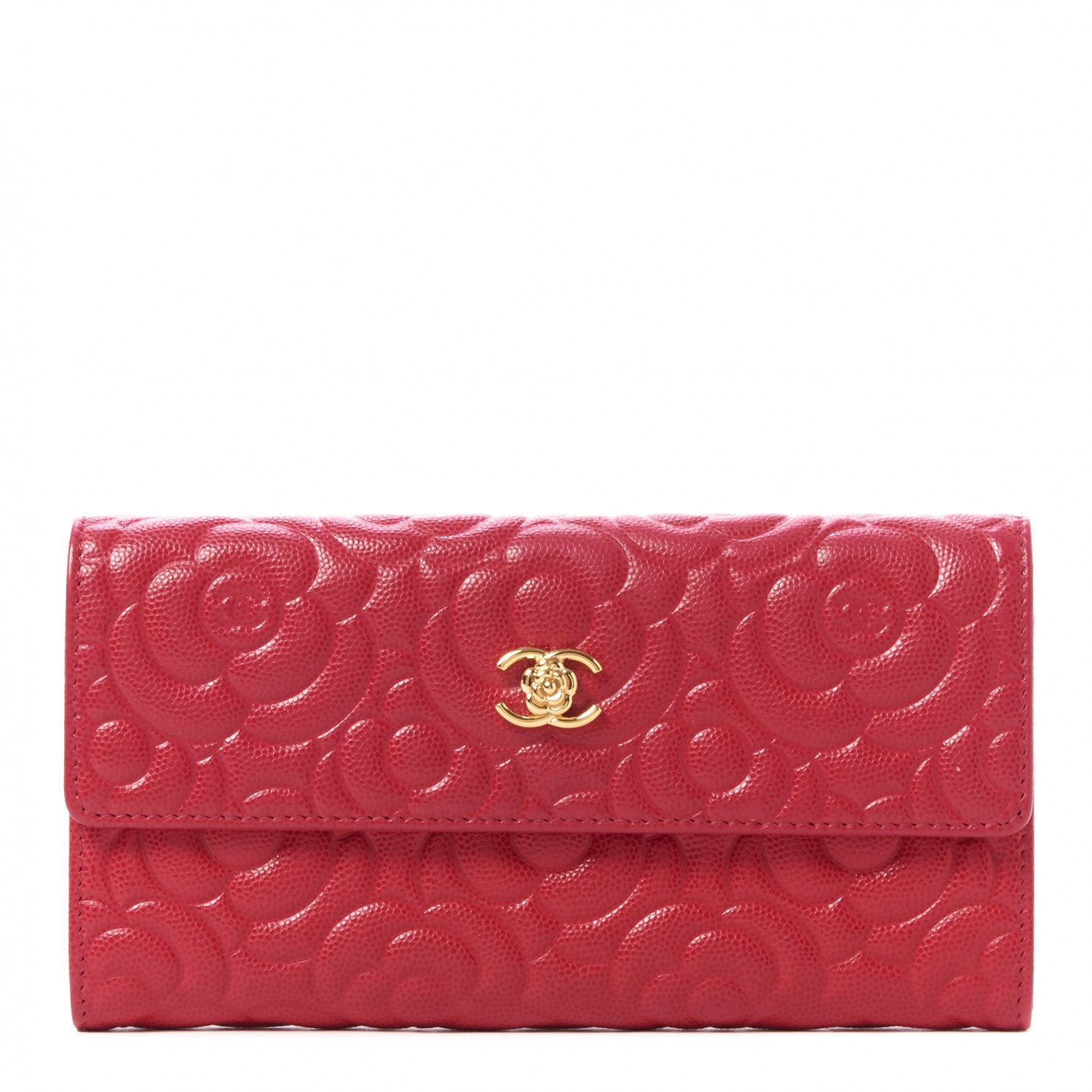 Chanel Caviar Camellia Embossed Flap Wallet Fuschia 1 of 9
