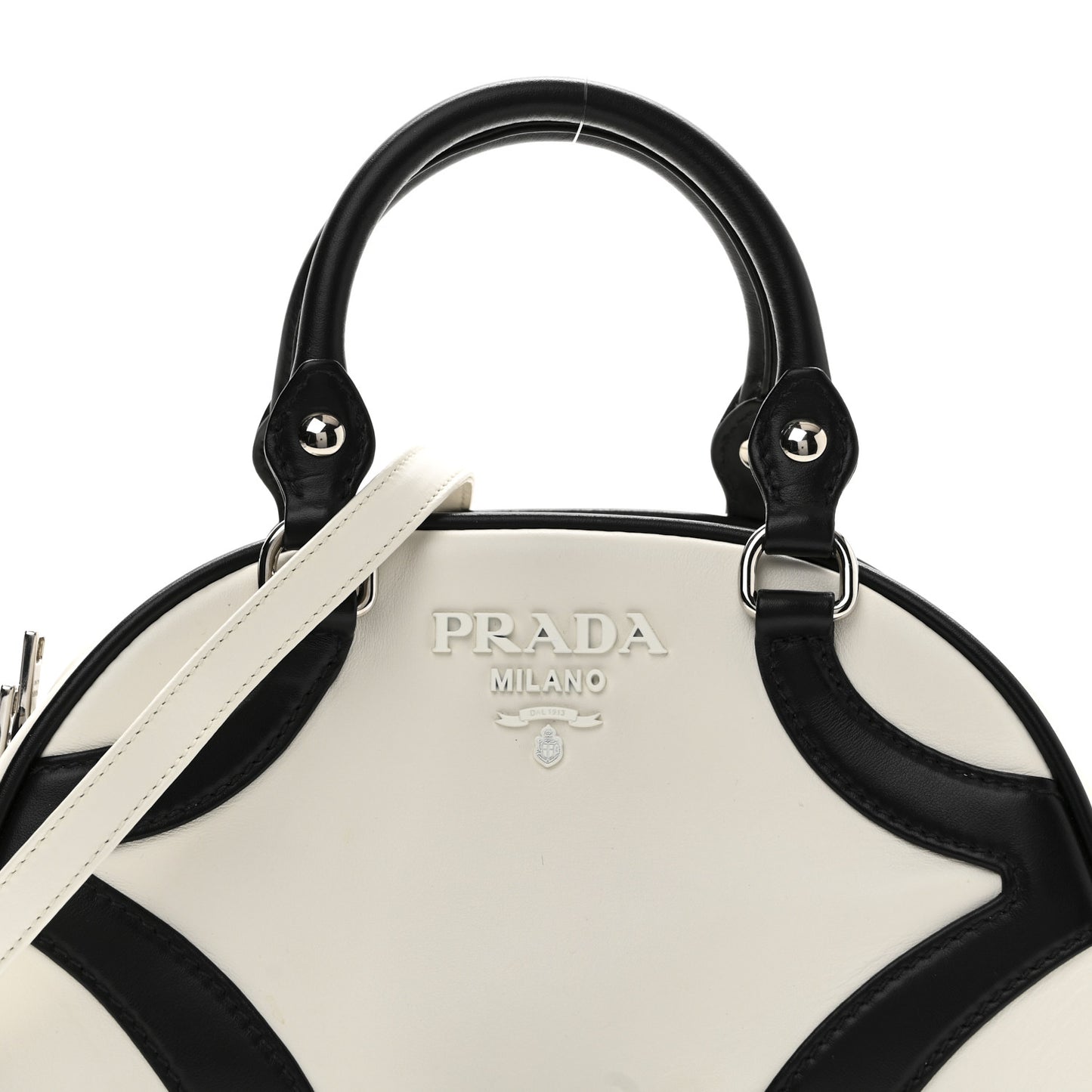 Soft Calfskin Bowling Crossbody Bag White Black