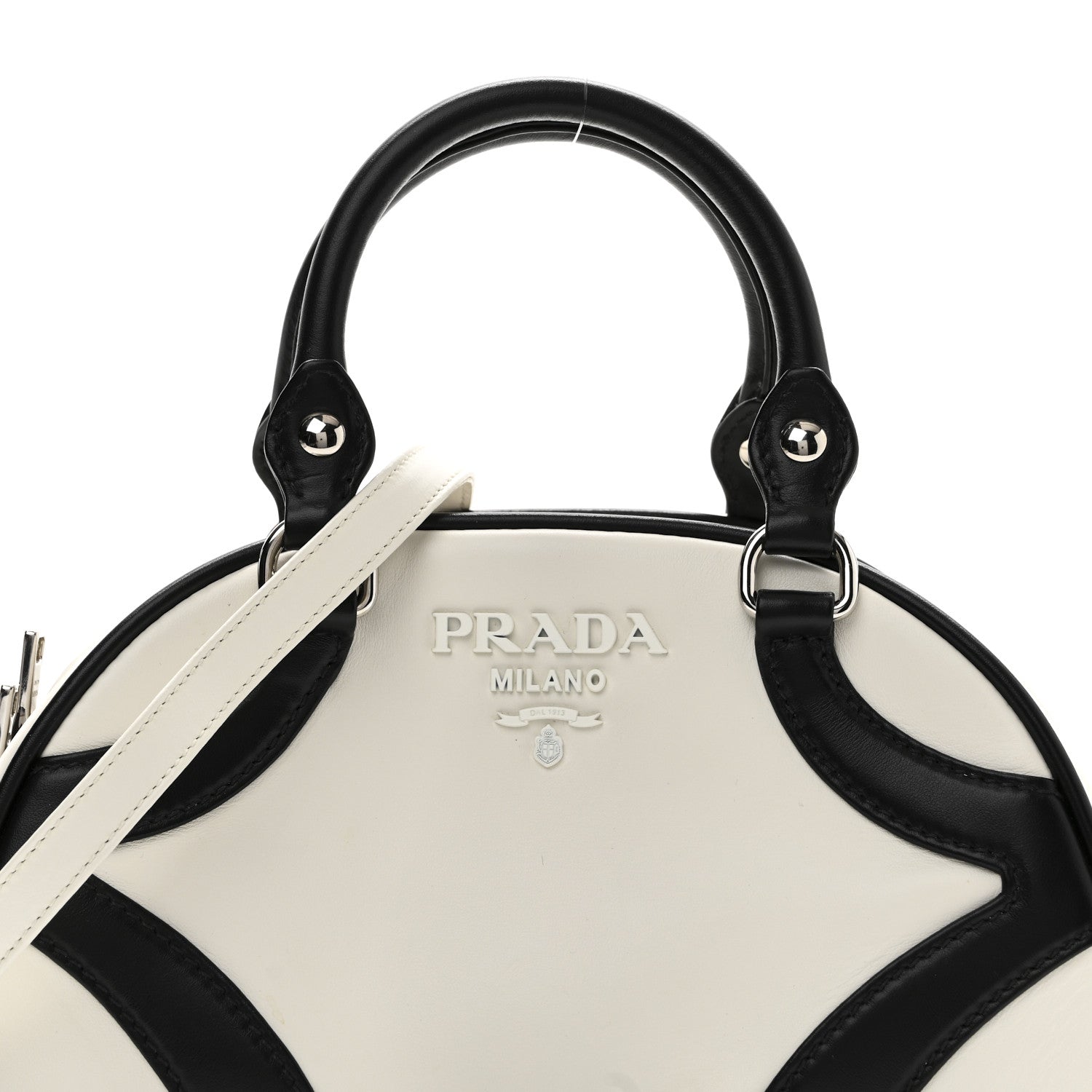 Prada Soft Calfskin Bowling Crossbody Bag White Black 7 of 9
