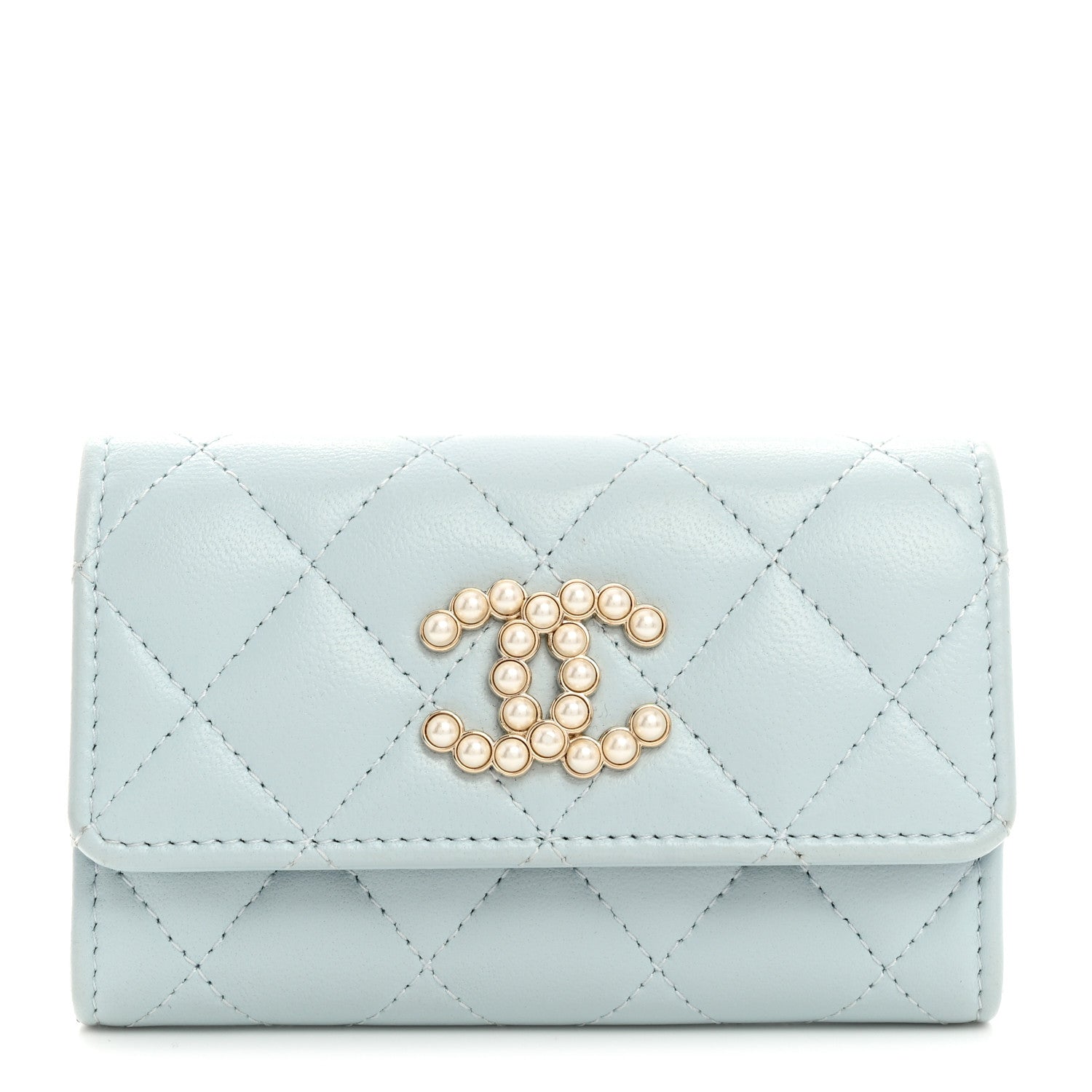 Chanel Lambskin Quilted Pearl CC Chanel Flap Card Holder Light Blue 1 of 9