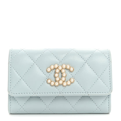 Chanel Lambskin Quilted Pearl CC Chanel Flap Card Holder Light Blue 1 of 9