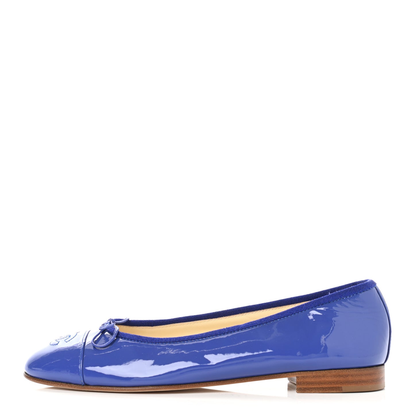 Patent Calfskin CC Cap Toe Ballerina Flats 39 Blue