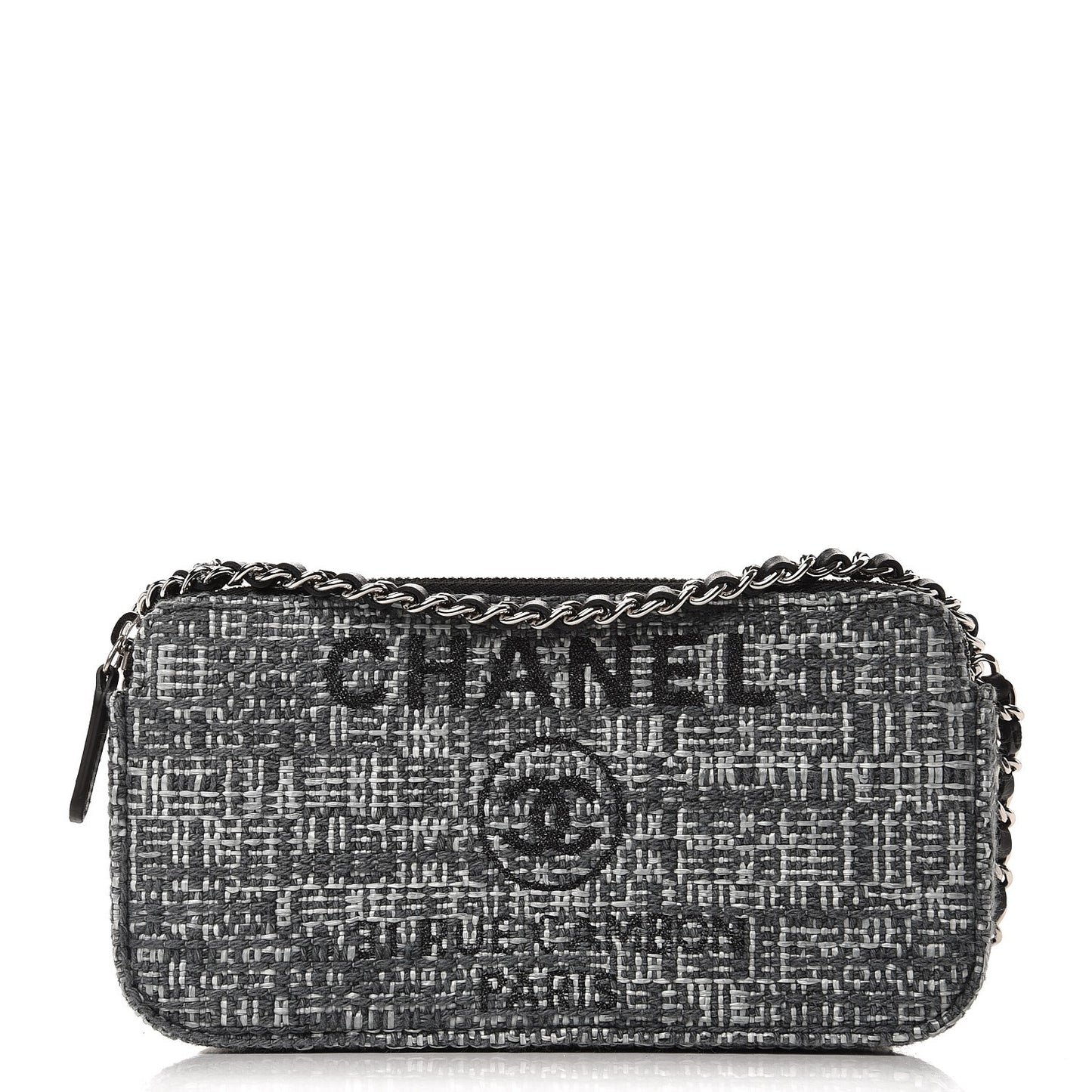 Canvas Small Deauville Clutch With Chain Charcoal