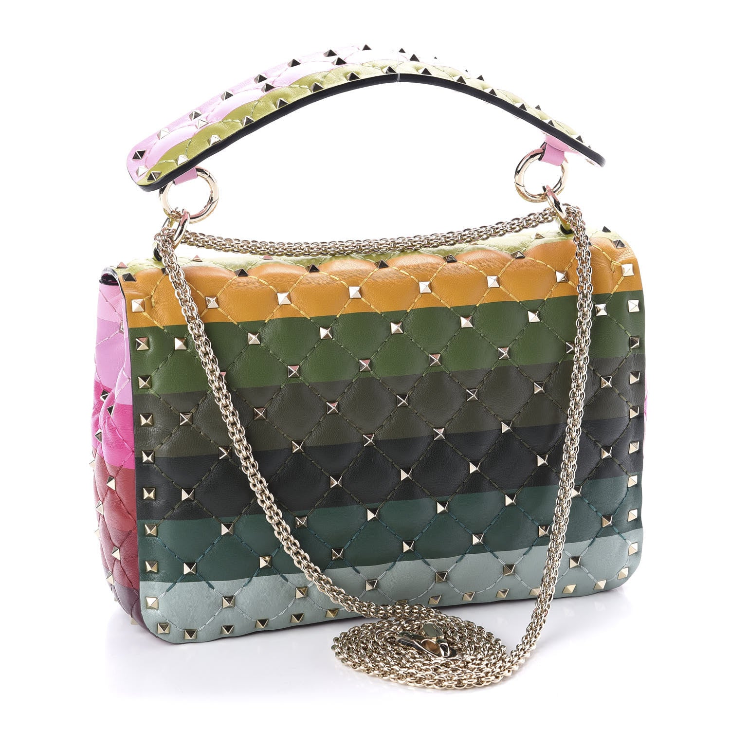 Valentino Garavani Lambskin Stripe Intarsia Medium Rockstud Spike Shoulder Bag Multicolor 3 of 11