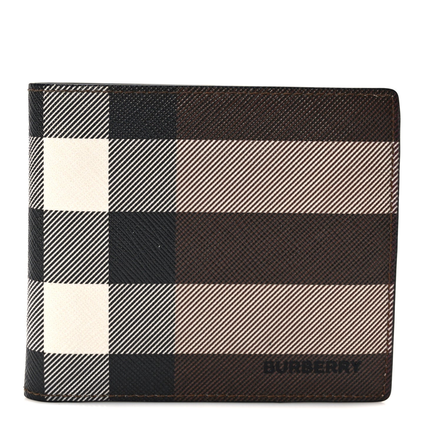 Charcoal Check Calfskin Bi-Fold Wallet Dark Birch Brown
