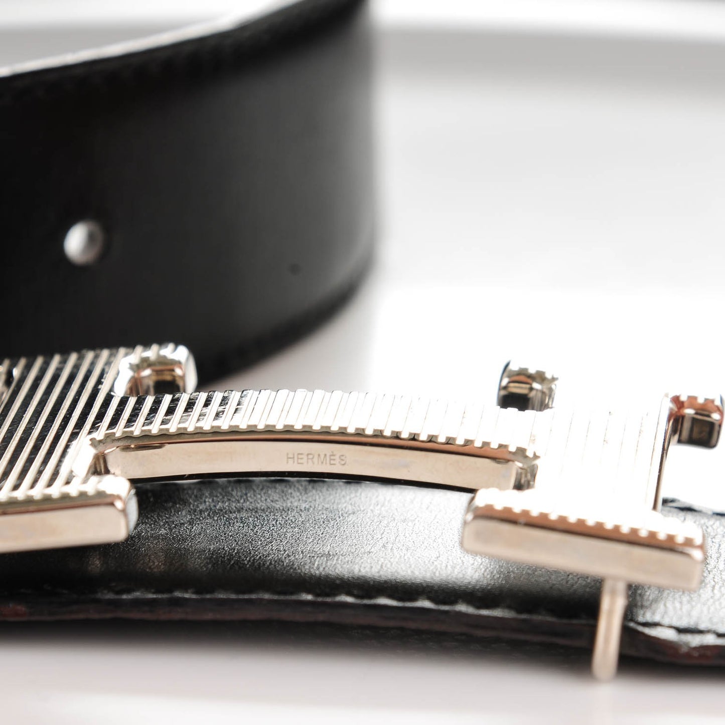 Box Togo Strie 32mm H Belt 80 Black Chocolate