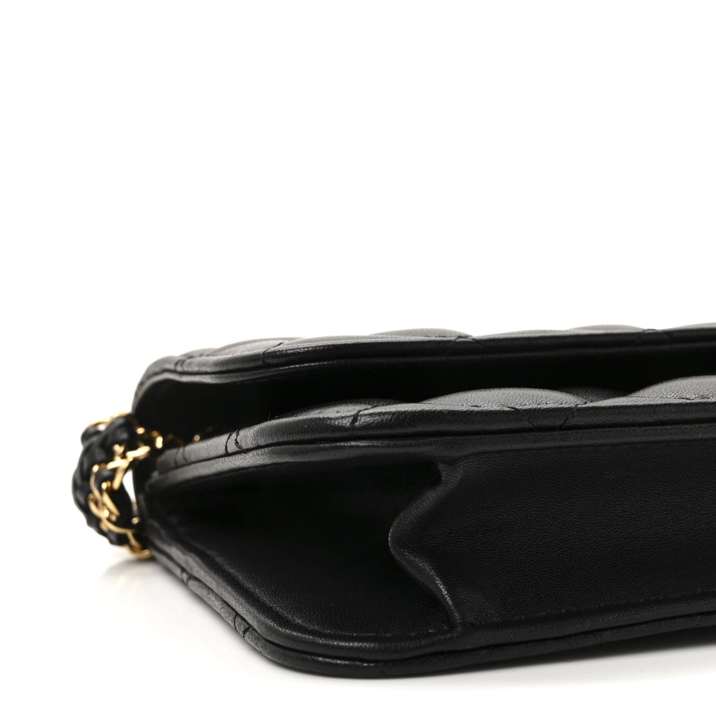 Lambskin Quilted Flap Shoulder Bag Chain Black