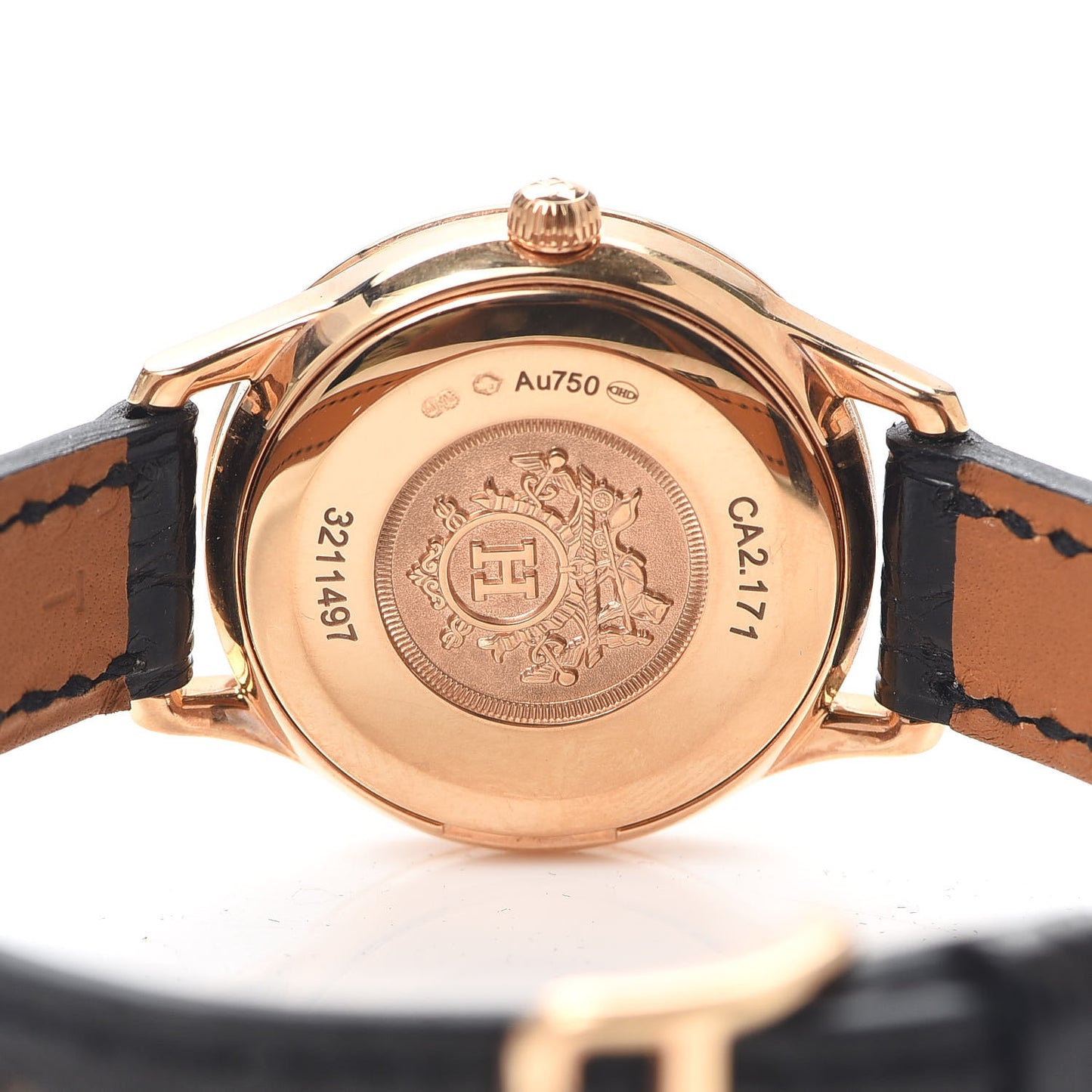 18K Rose Gold Alligator Diamond Mother of Pearl 25mm Slim d'Hermes Quartz Watch Noir