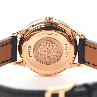 Hermes 18K Rose Gold Alligator Diamond Mother of Pearl 25mm Slim d'Hermes Quartz Watch Noir 4 of 5