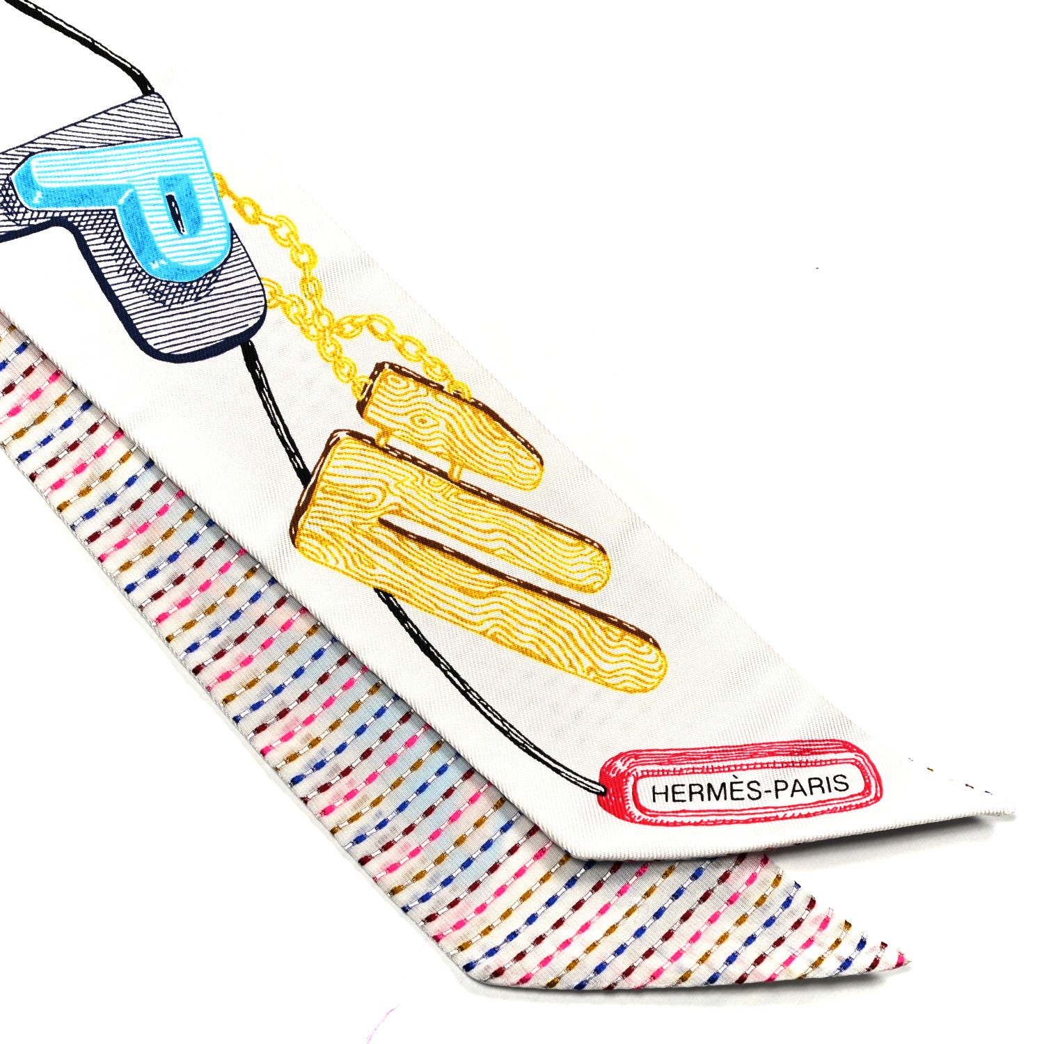 Hermes Silk Chevaloscope Neon Twilly White Bleu Rouge 2 of 5
