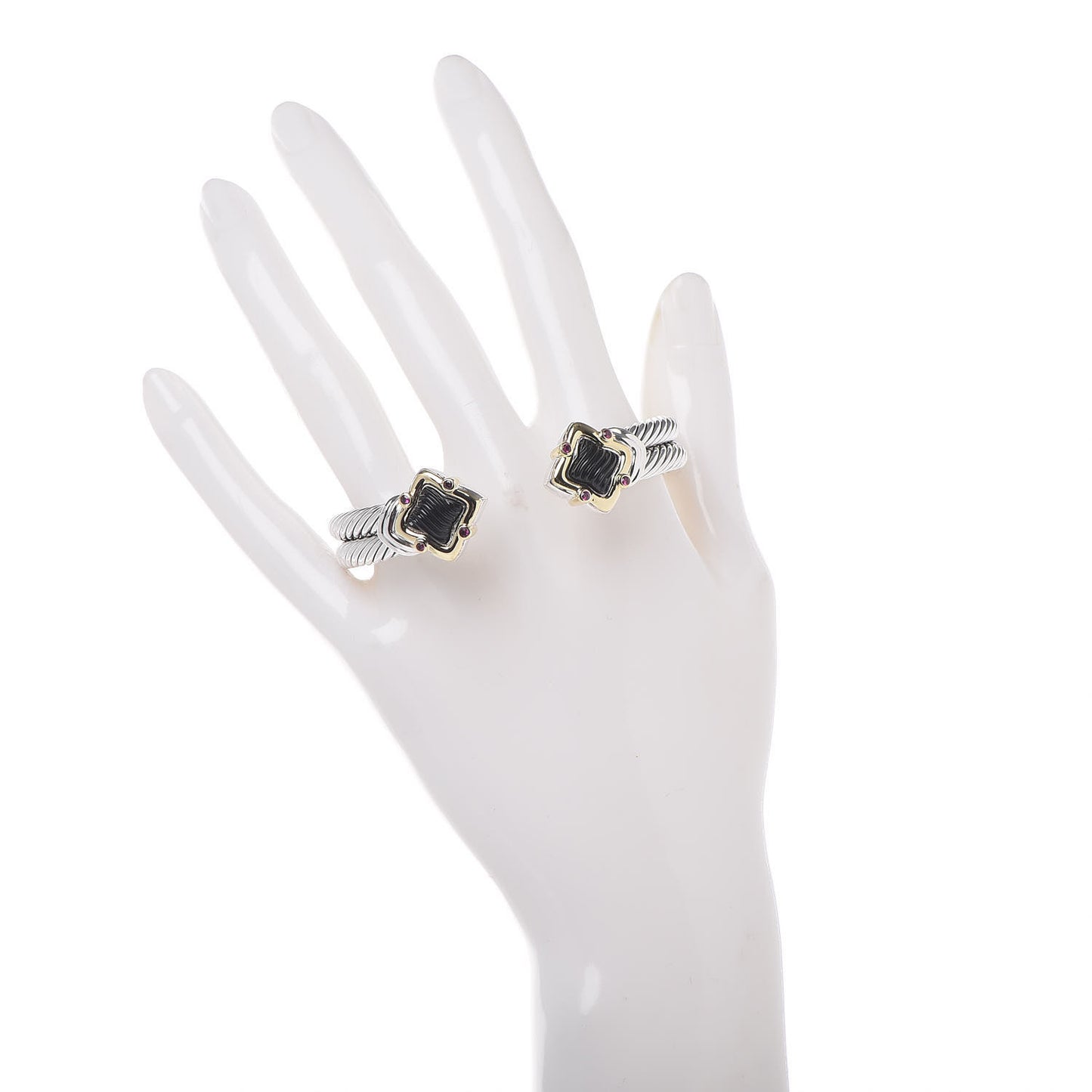 Sterling Silver 18K Yellow Gold Black Onyx Ruby 10mm Quatrefoil Cable Bracelet