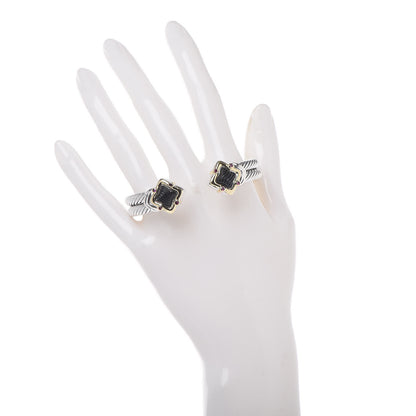 David Yurman Sterling Silver 18K Yellow Gold Black Onyx Ruby 10mm Quatrefoil Cable Bracelet 2 of 5