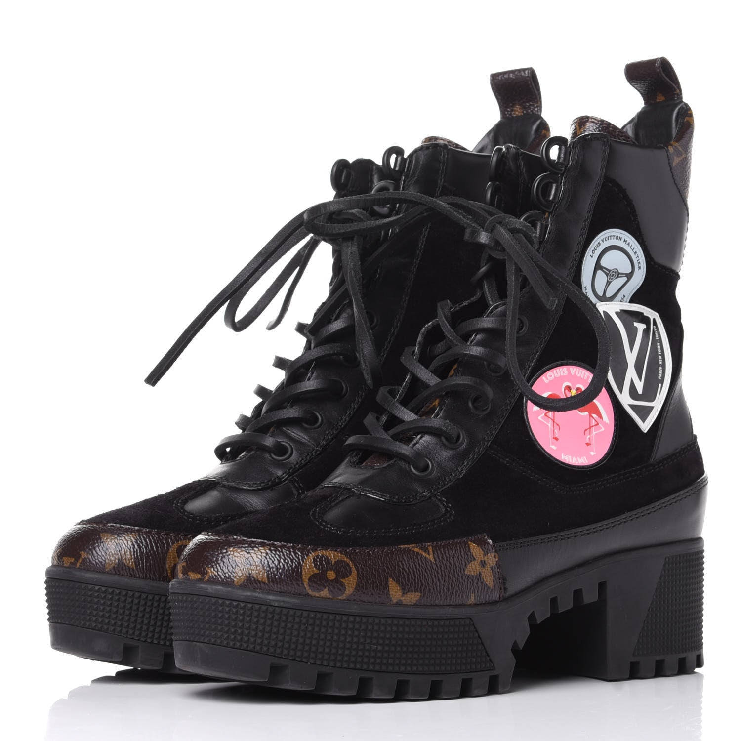 Louis Vuitton Suede Calfskin Monogram World Tour Platform Desert Boots 37 Black 3 of 11