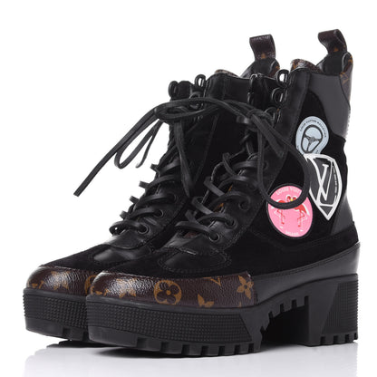 Louis Vuitton Suede Calfskin Monogram World Tour Platform Desert Boots 37 Black 3 of 11