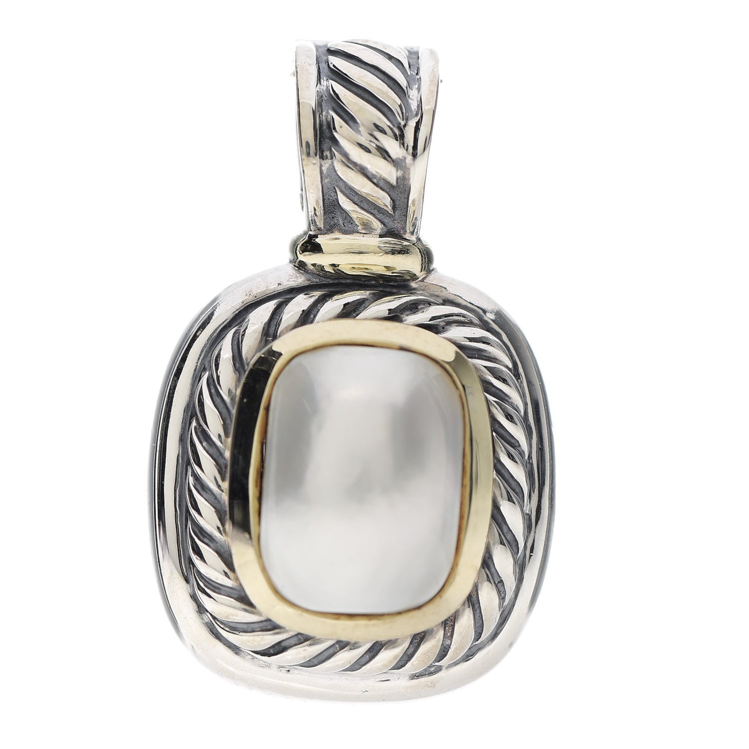 David Yurman Sterling Silver 14K Yellow Gold Pearl 10mm Albion Enhancer Pendant 1 of 3