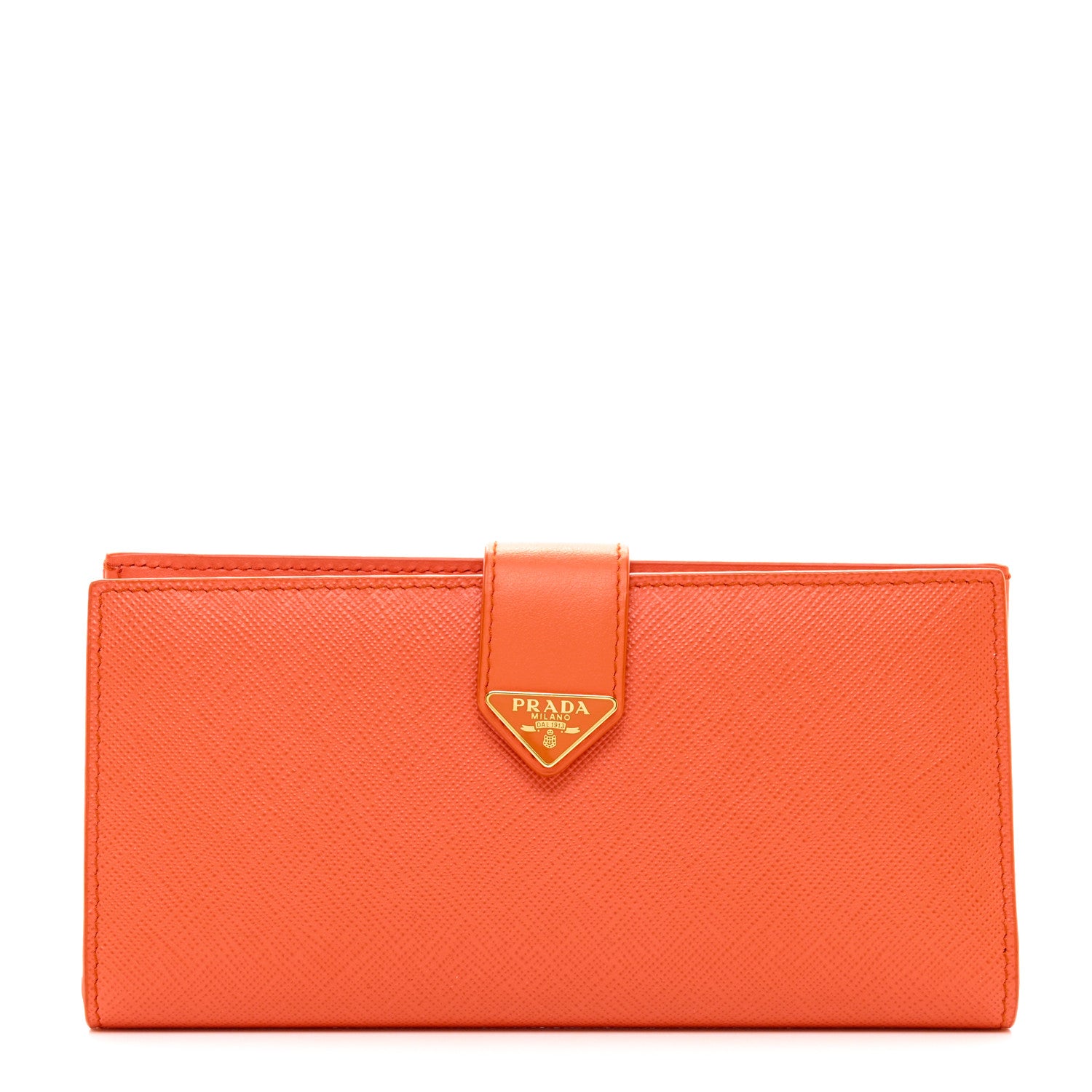Prada Saffiano Calfskin Large Triangle Continental Wallet Orange 1 of 6