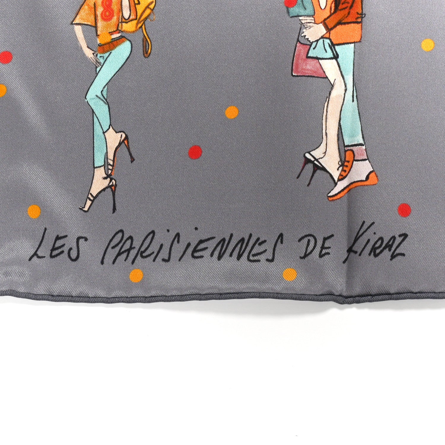 Hermes Silk Ex-Libris les Parisiennes Scarf 70 Gris Cendre Corail Orange 5 of 5