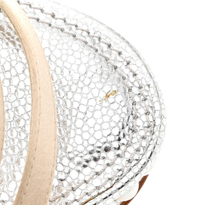 Chanel Metallic Caviar Satin Pearl Strappy Sandals 42 Silver Beige 8 of 9