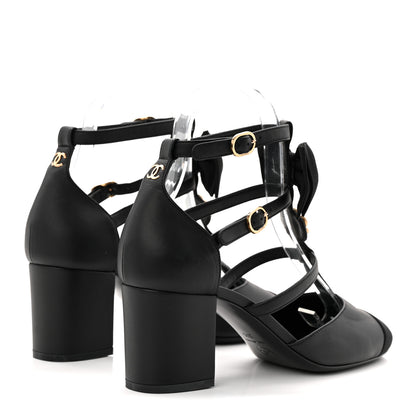 Chanel Lambskin Grosgrain Cap Toe Camellia Mary Jane Pumps 37 Black 5 of 10